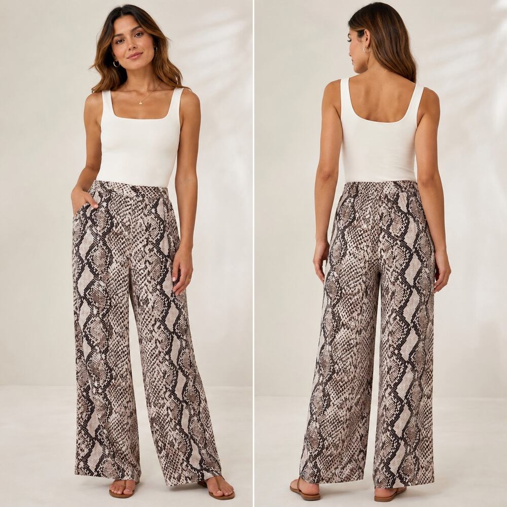 Country Road Snakeskin Print Wide Leg Pants 8 Neutral Animal Print Y2K